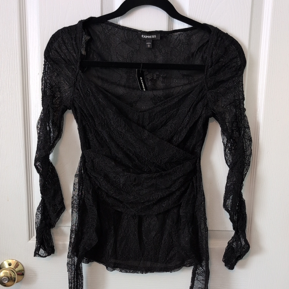 Express Elegant Black Lace Blouse